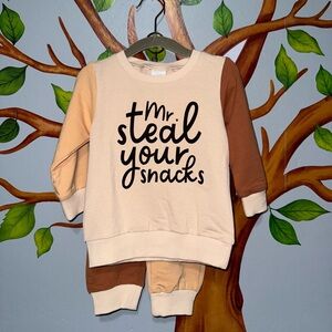 Kids' 'Mr. Steal Your Snacks' Cream & Brown Pullover Set